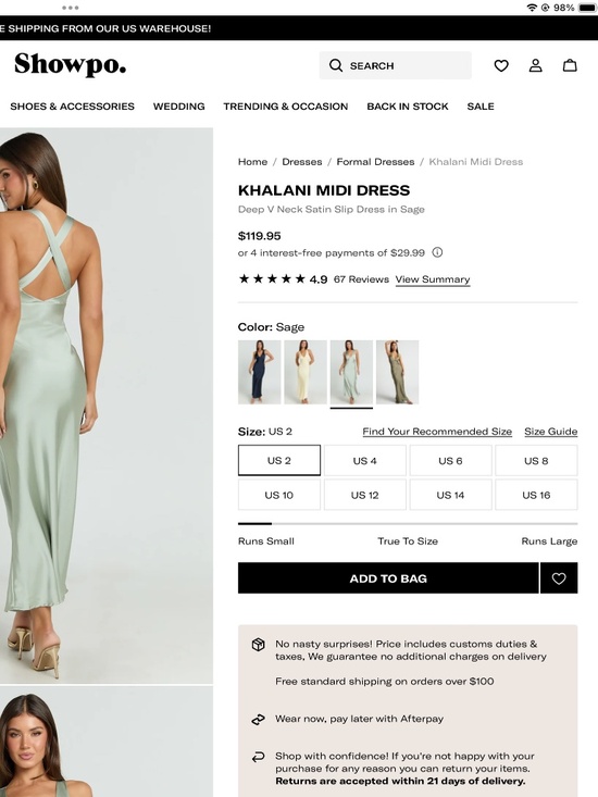 NWT SHOWPO SAGE DEEP V NECK SATIN SLIP DRESS - Picture 3 of 10